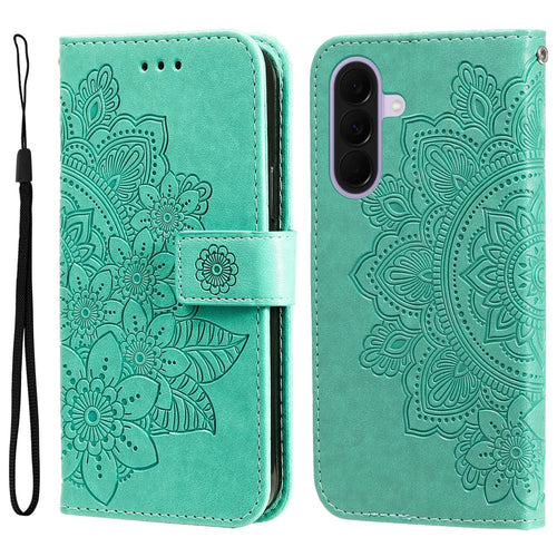 For Samsung Galaxy A27 5G Case Floral Pattern PU Leather Wallet Stand Phone Cover - Green - 1