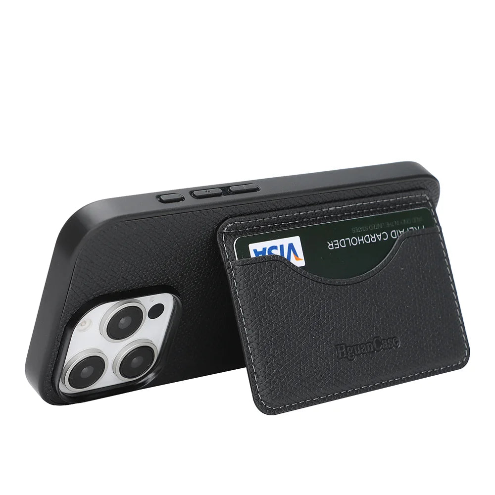 For iPhone 13 Pro HGUANCASE Case Vintage Leather TPU Phone Cover with Magnetic Card Holder Kickstand - Black - 3