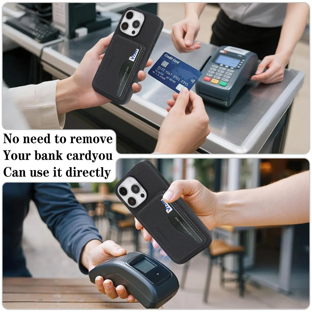 For iPhone 13 Pro Max HGUANCASE Case Vintage Leather TPU Phone Cover with Magnetic Card Holder Kickstand - Black - 7