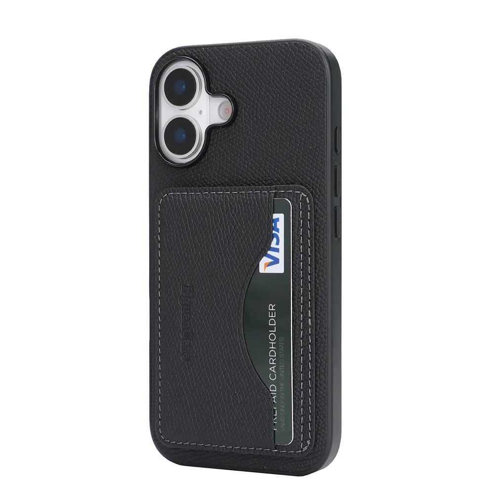 For iPhone 16 HGUANCASE Case Vintage Leather TPU Phone Cover with Magnetic Card Holder Kickstand - Black - 2