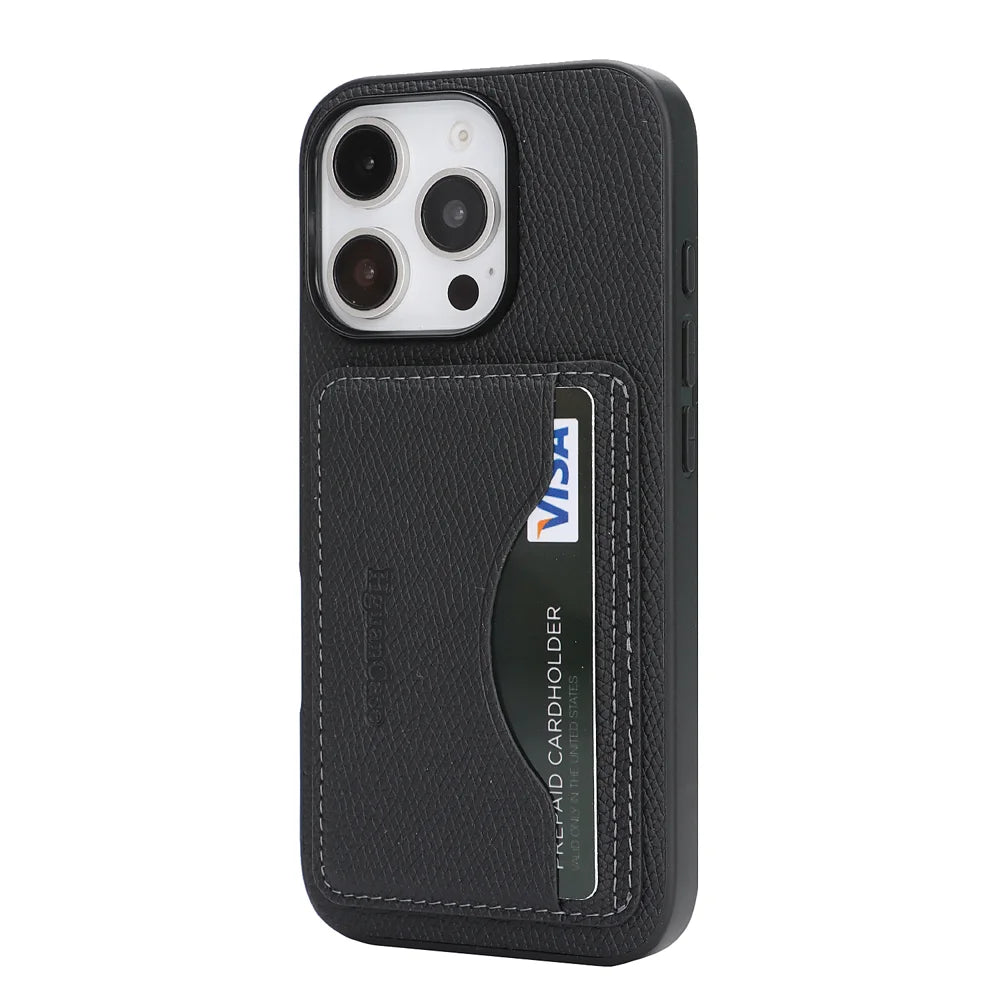 For iPhone 16 Pro HGUANCASE Case Vintage Leather TPU Phone Cover with Magnetic Card Holder Kickstand - Black - 2