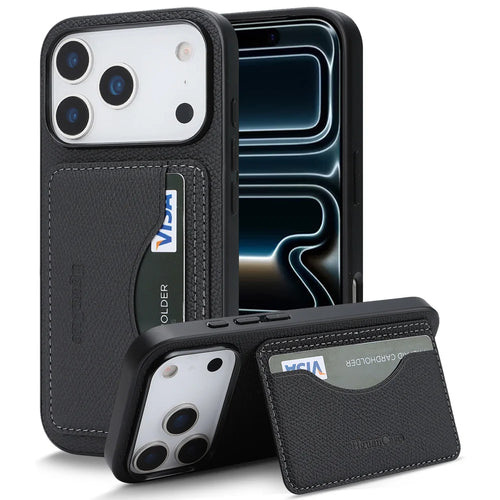 For iPhone 18 Pro / 17 Pro HGUANCASE Case Vintage Leather TPU Phone Cover with Magnetic Card Holder Kickstand - Black - 1