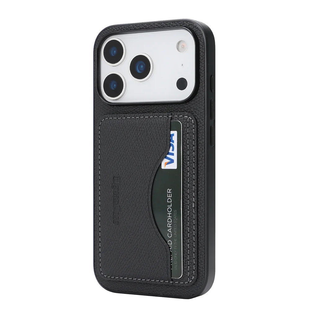 For iPhone 18 Pro / 17 Pro HGUANCASE Case Vintage Leather TPU Phone Cover with Magnetic Card Holder Kickstand - Black - 2