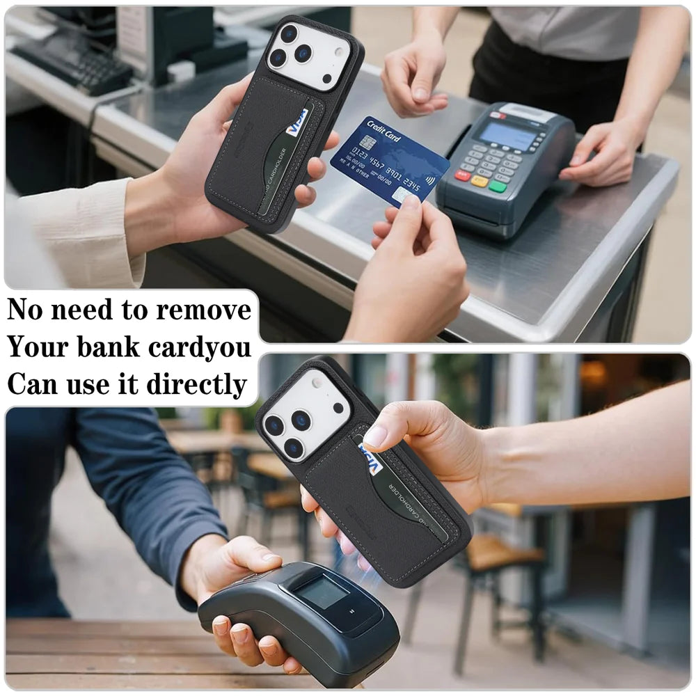 For iPhone 18 Pro / 17 Pro HGUANCASE Case Vintage Leather TPU Phone Cover with Magnetic Card Holder Kickstand - Black - 7