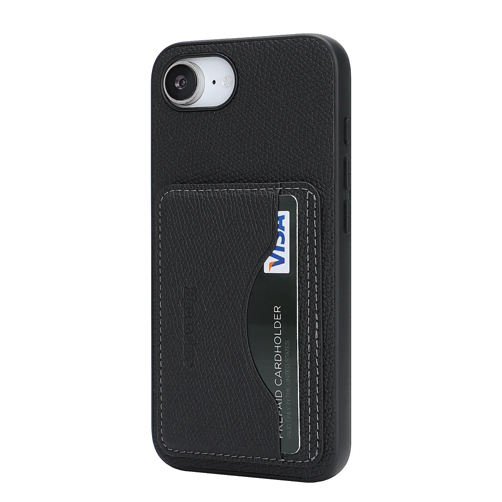 For iPhone 16e / iPhone 17e HGUANCASE Case Vintage Leather TPU Phone Cover with Magnetic Card Holder Kickstand - Black - 2