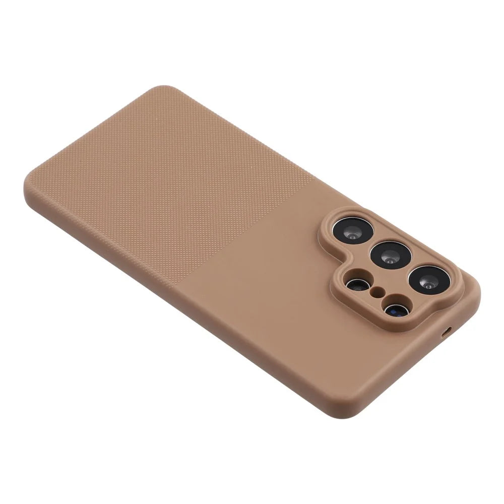 For Samsung Galaxy S25 Ultra Phone Case Dotted Texture Fiber Lining TPU Shockproof Cover (Precise Cutouts) - Brown - 5