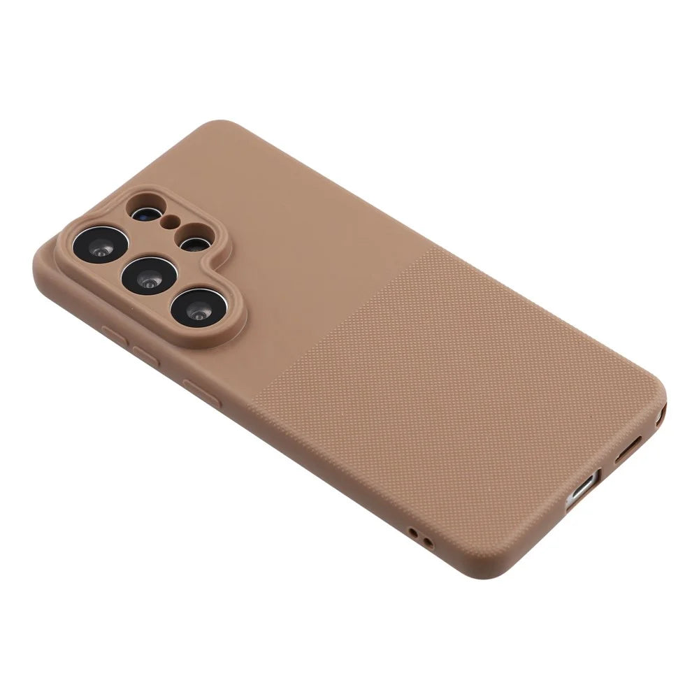 For Samsung Galaxy S24 Ultra Phone Case Dotted Texture Fiber Lining TPU Shockproof Cover (Precise Cutouts) - Brown - 4