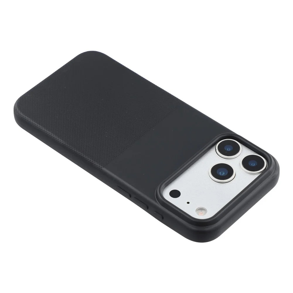 For iPhone 17 Pro Max Phone Case Dotted Texture Fiber Lining TPU Shockproof Cover  (Big Lens Hole) - Black - 5