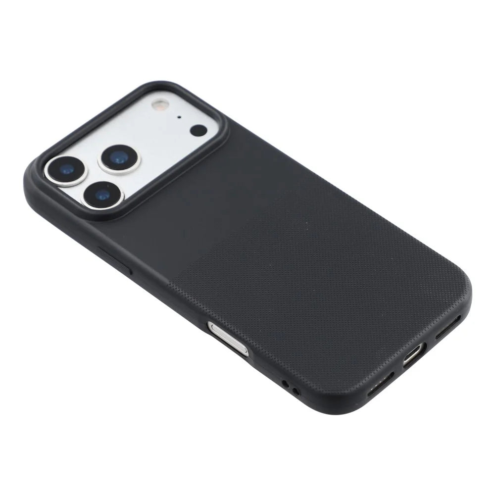 For iPhone 17 Pro Phone Case Dotted Texture Fiber Lining TPU Shockproof Cover  (Big Lens Hole) - Black - 4