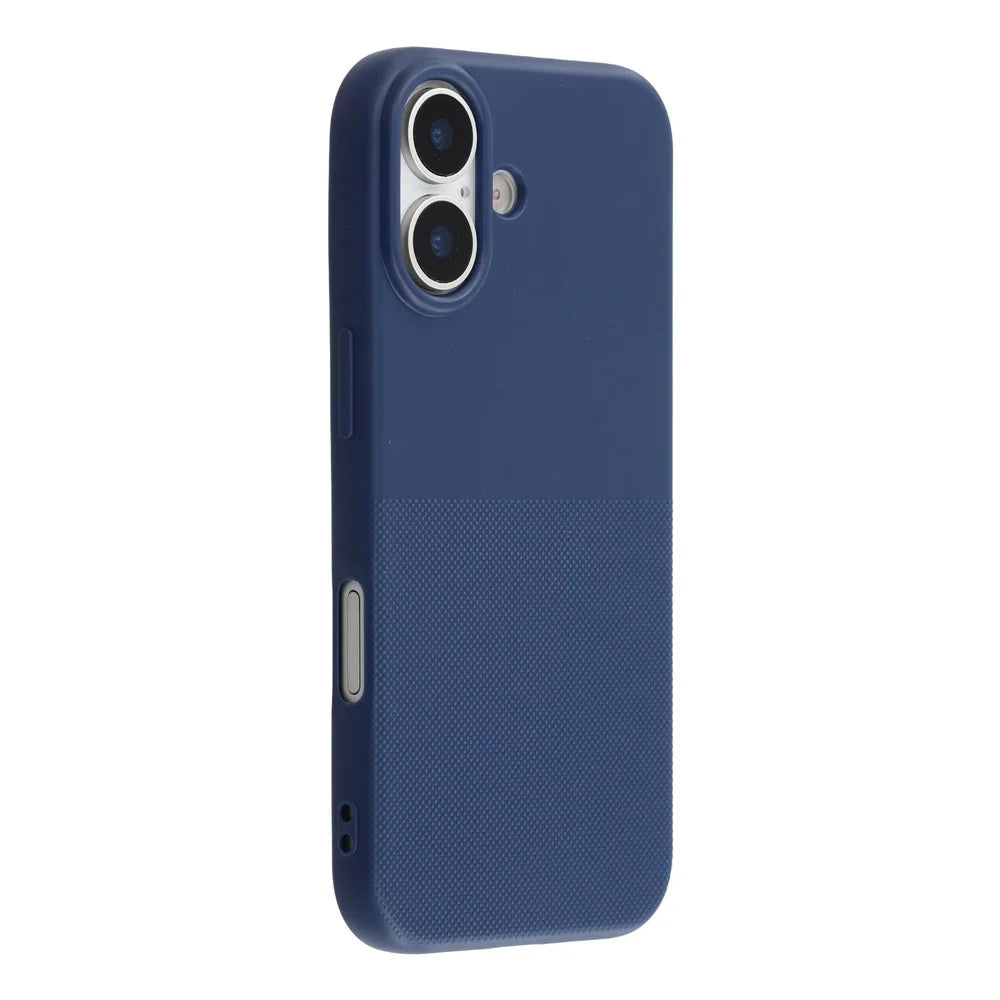 For iPhone 16 Phone Case Dotted Texture Fiber Lining TPU Shockproof Cover  (Big Lens Hole) - Blue - 1