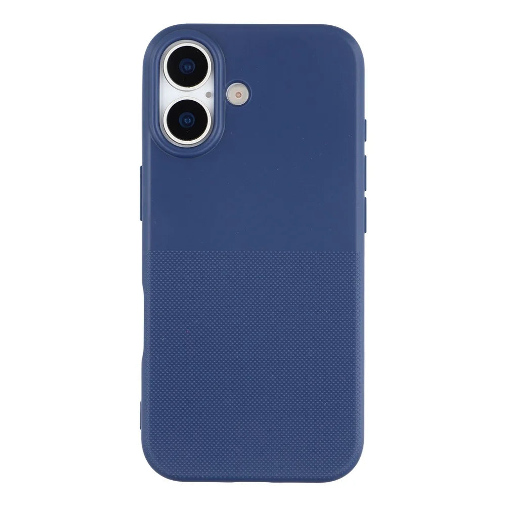 For iPhone 16 Phone Case Dotted Texture Fiber Lining TPU Shockproof Cover  (Big Lens Hole) - Blue - 2