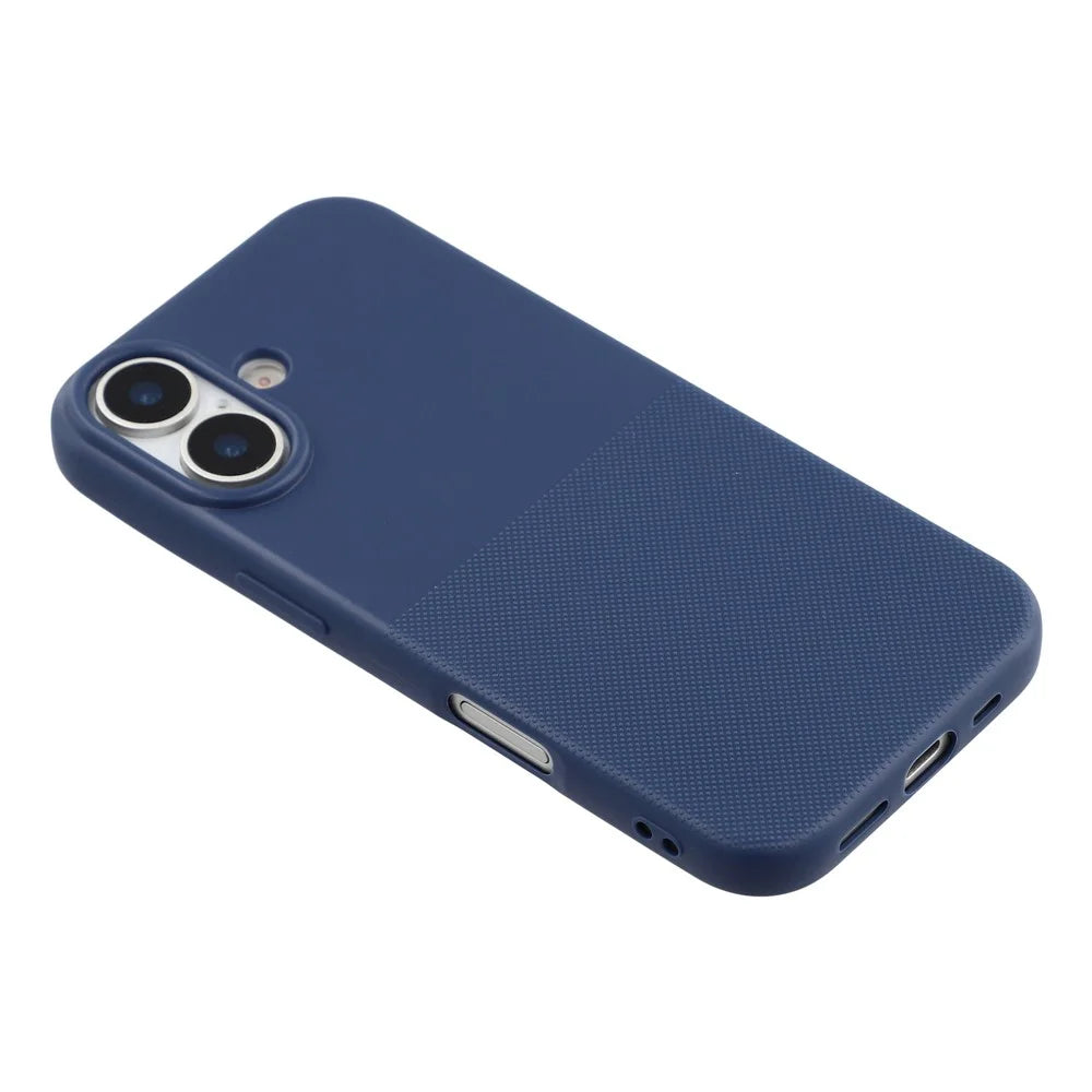 For iPhone 16 Phone Case Dotted Texture Fiber Lining TPU Shockproof Cover  (Big Lens Hole) - Blue - 4