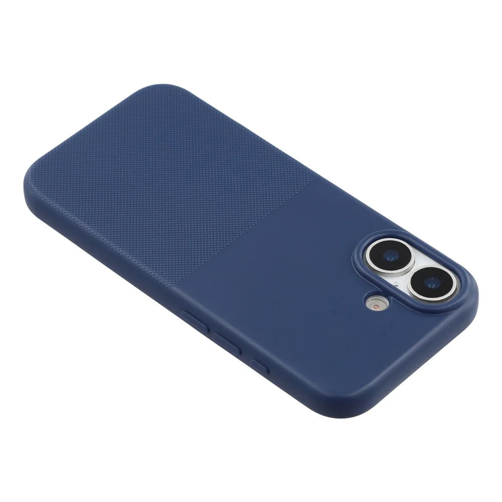 For iPhone 16 Phone Case Dotted Texture Fiber Lining TPU Shockproof Cover  (Big Lens Hole) - Blue - 5