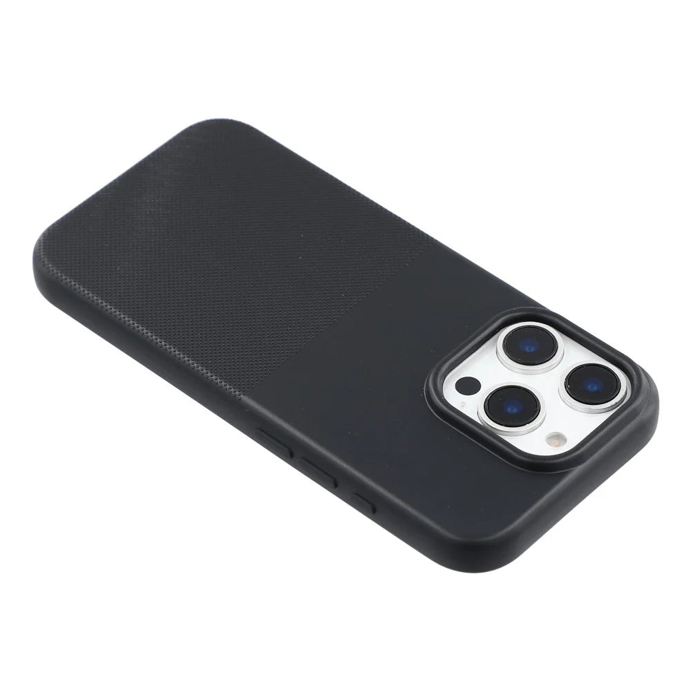 For iPhone 16 Pro Phone Case Dotted Texture Fiber Lining TPU Shockproof Cover  (Big Lens Hole) - Black - 5