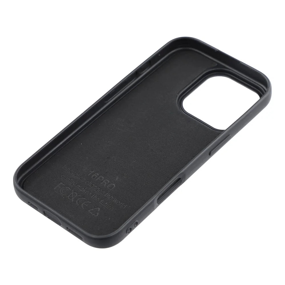 For iPhone 16 Pro Phone Case Dotted Texture Fiber Lining TPU Shockproof Cover  (Big Lens Hole) - Black - 6