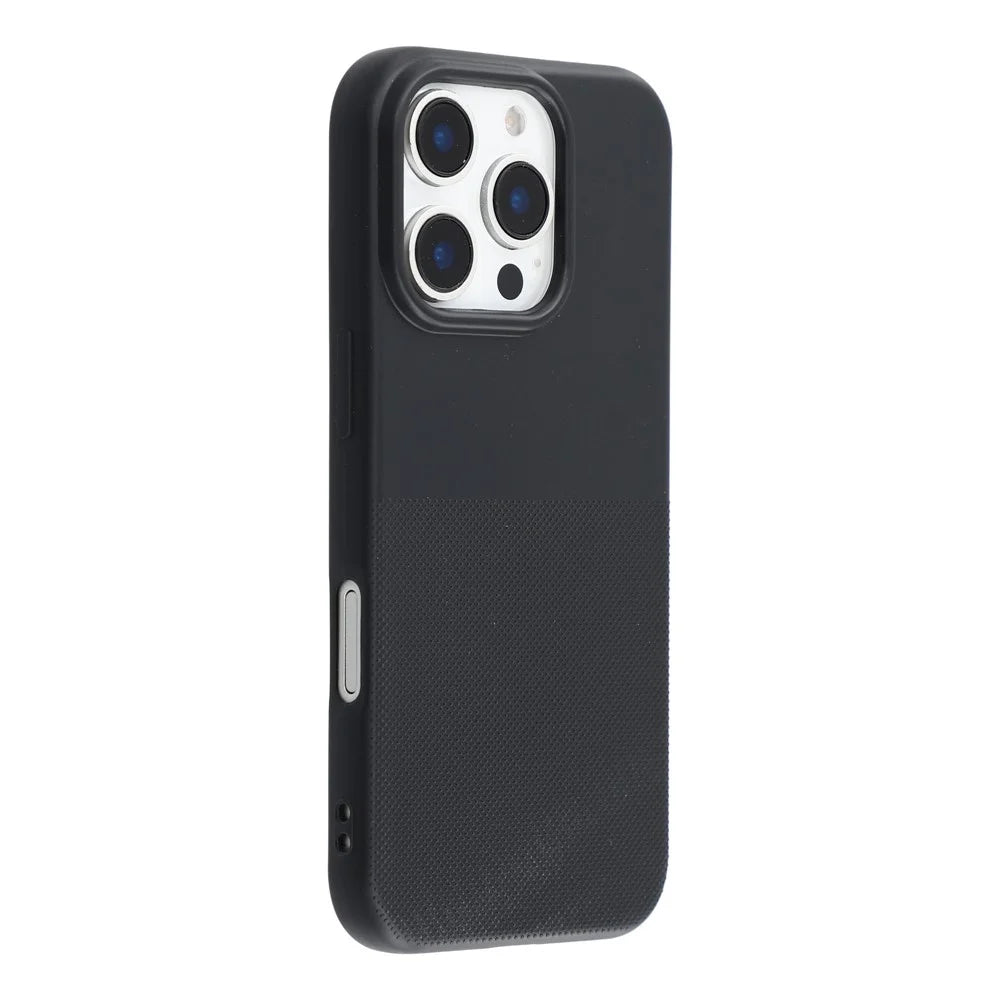 For iPhone 16 Pro Max Phone Case Dotted Texture Fiber Lining TPU Shockproof Cover  (Big Lens Hole) - Black - 1