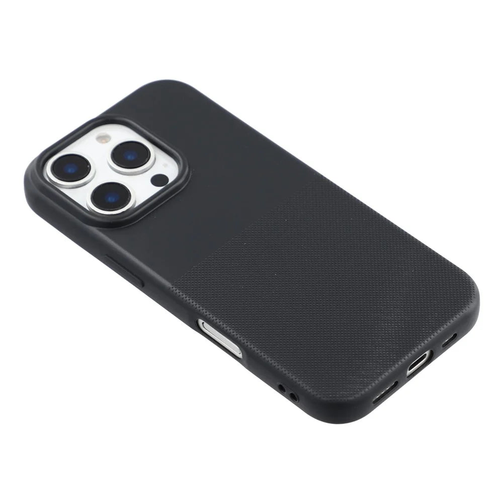 For iPhone 16 Pro Max Phone Case Dotted Texture Fiber Lining TPU Shockproof Cover  (Big Lens Hole) - Black - 4