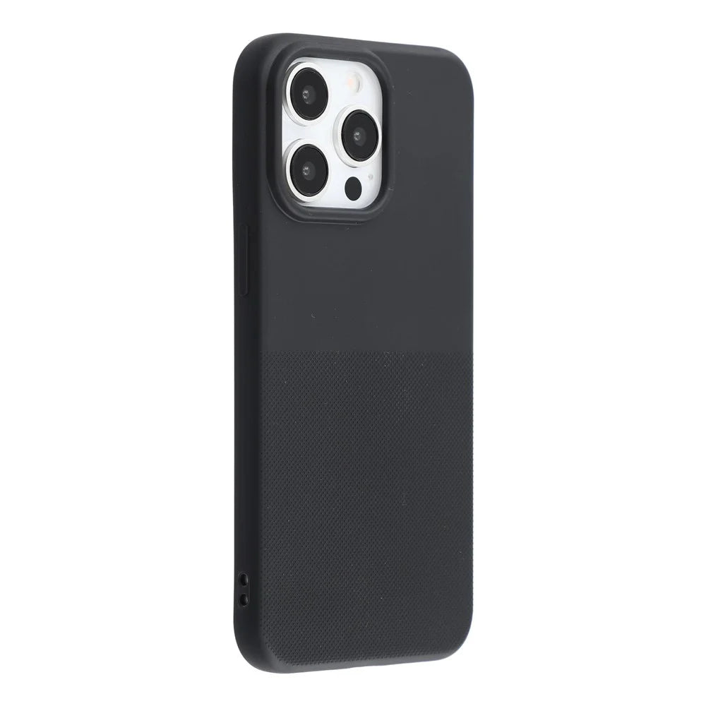 For iPhone 15 Pro Max Phone Case Dotted Texture Fiber Lining TPU Shockproof Cover  (Big Lens Hole) - Black - 1