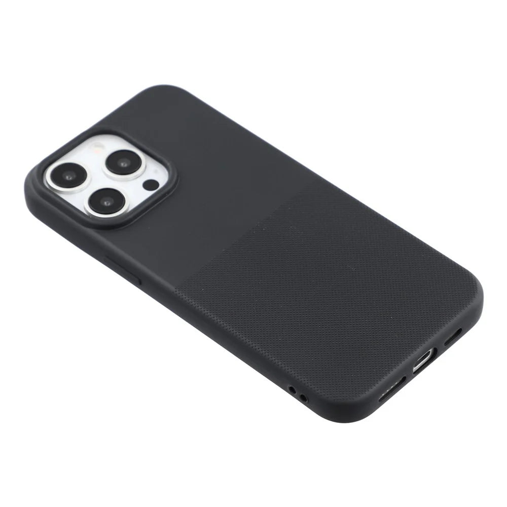 For iPhone 15 Pro Phone Case Dotted Texture Fiber Lining TPU Shockproof Cover  (Big Lens Hole) - Black - 4