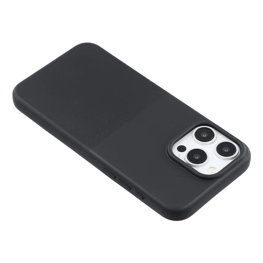 For iPhone 15 Pro Phone Case Dotted Texture Fiber Lining TPU Shockproof Cover  (Big Lens Hole) - Black - 5