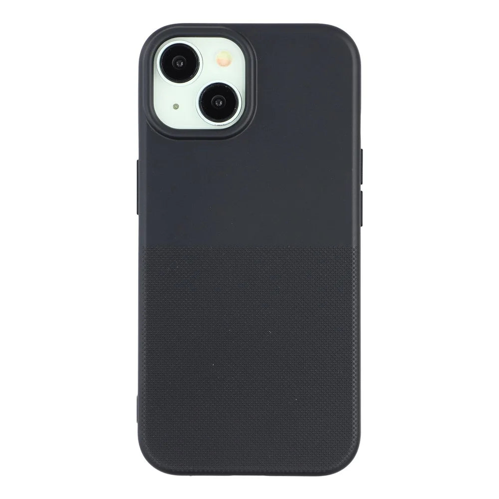 For iPhone 15 Phone Case Dotted Texture Fiber Lining TPU Shockproof Cover  (Big Lens Hole) - Black - 2