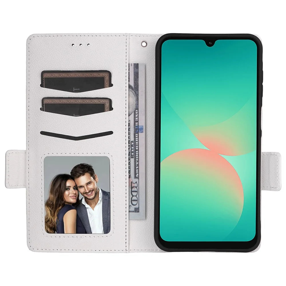 For Samsung Galaxy A27 5G Case Litchi Texture Wallet Leather Phone Cover with Wrist Strap - White - 2