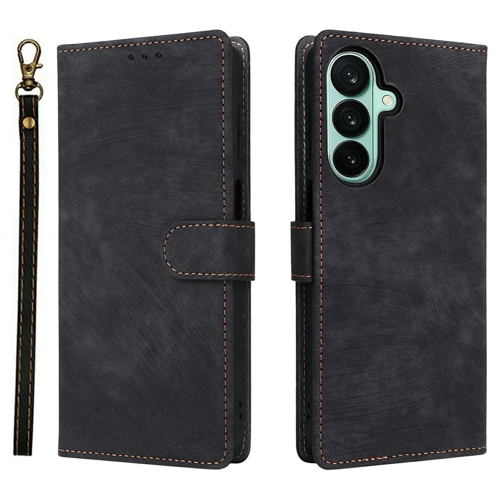 For Samsung Galaxy A27 5G Case Wallet RFID Blocking PU Leather Phone Cover Stand with Strap - Black - 1