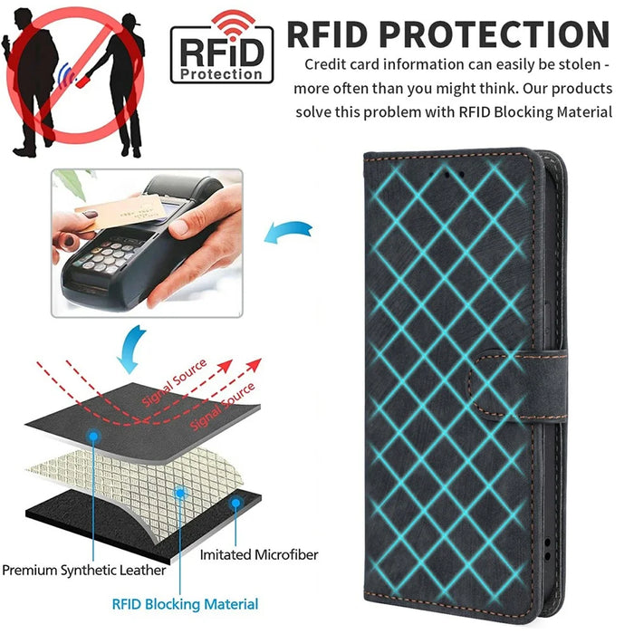 For Samsung Galaxy A27 5G Case Wallet RFID Blocking PU Leather Phone Cover Stand with Strap - Black - 6