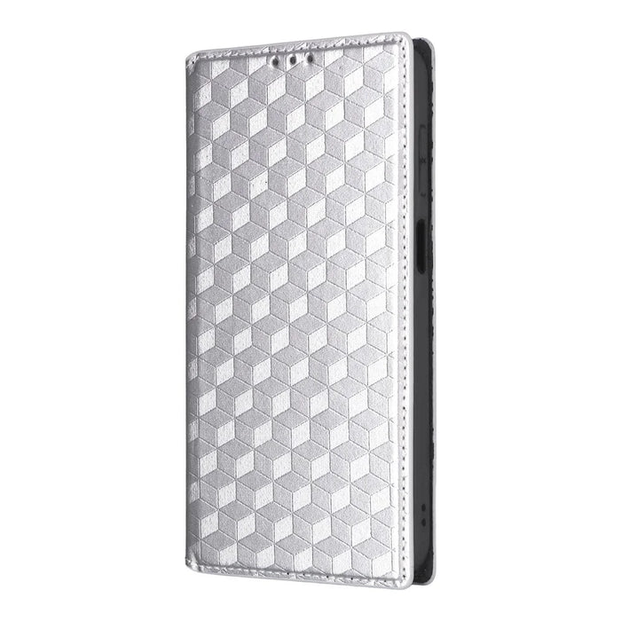 For Samsung Galaxy A27 5G Case Wallet Rhombus Imprinted PU Leather Phone Cover - Silver - 6