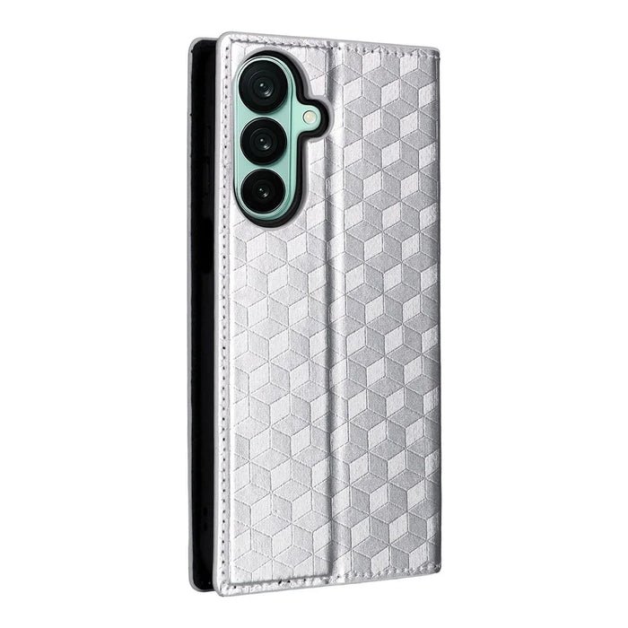 For Samsung Galaxy A27 5G Case Wallet Rhombus Imprinted PU Leather Phone Cover - Silver - 7