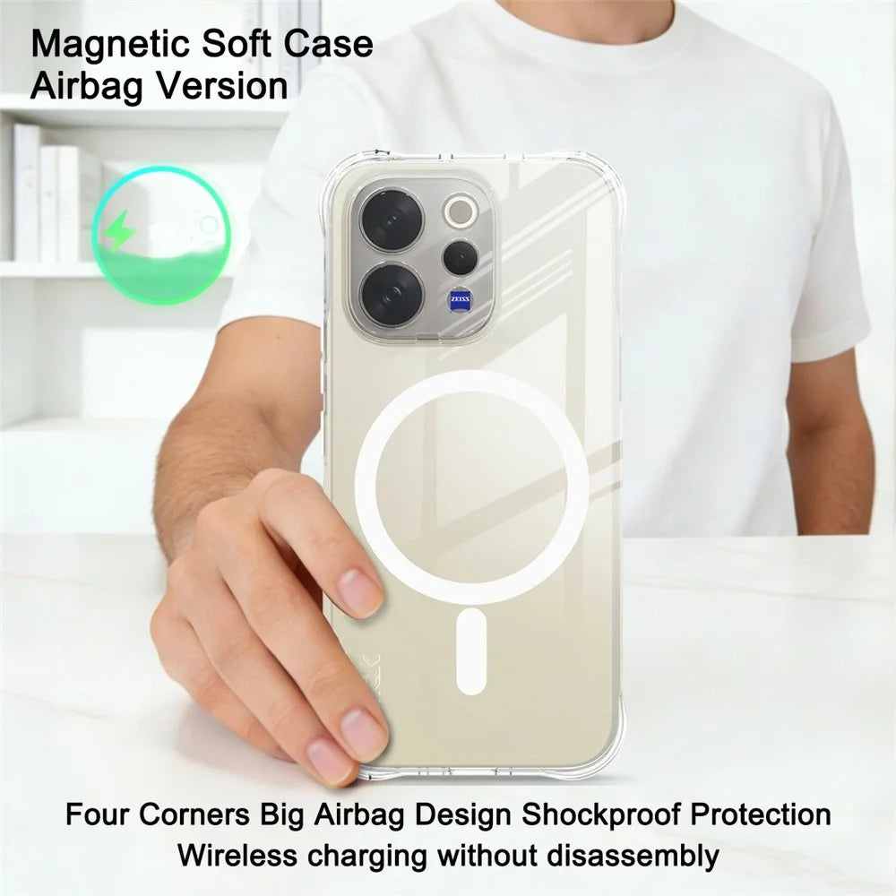 IMAK for vivo V70 5G / V70 Elite 5G Magnetic Case Airbag Shockproof Protection TPU Phone Cover - Transparent - 3
