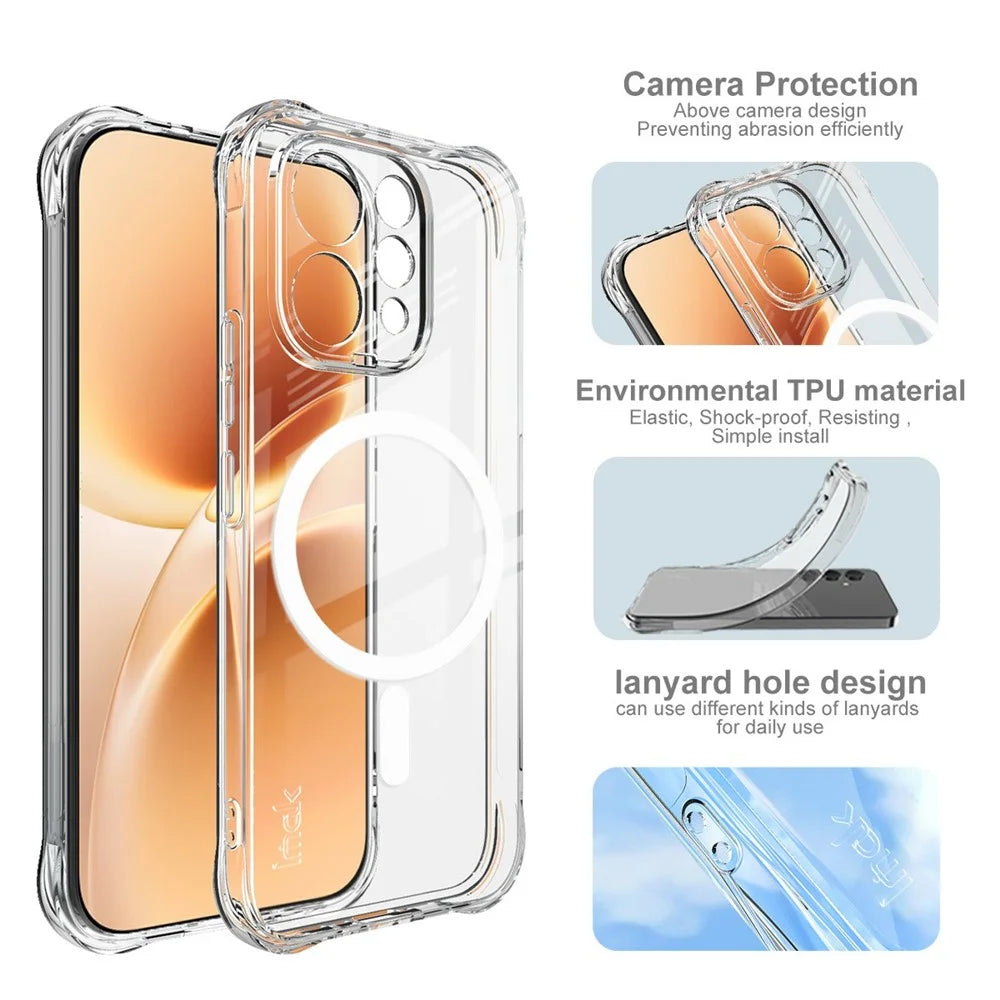 IMAK for vivo V70 5G / V70 Elite 5G Magnetic Case Airbag Shockproof Protection TPU Phone Cover - Transparent - 7
