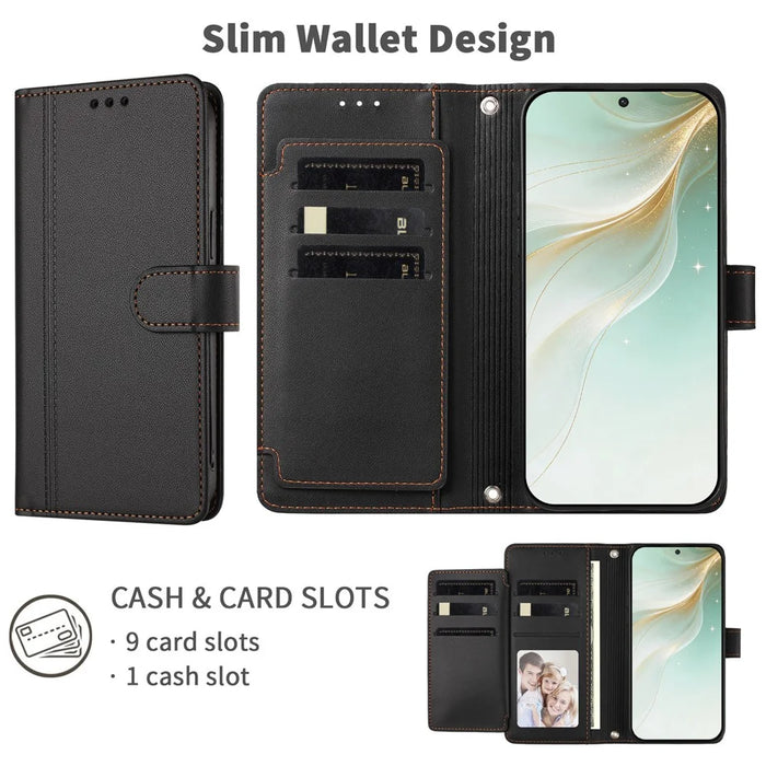For iPhone 18 Pro Max / 17 Pro Max Case 9 Card Slots PU Leather Flip Wallet Phone Cover with Hand Strap - Black - 5