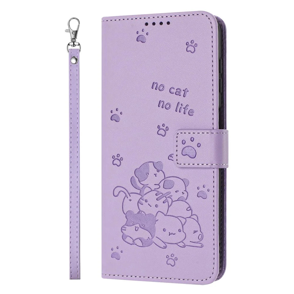 For Nothing Phone (4a) Wallet Case Cats Imprint Leather Phone Cover with Strap - Purple - 7