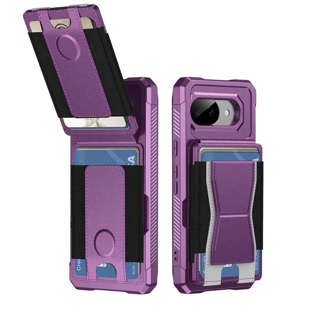 For Google Pixel 10a Case Elastic Band Card Holder Leather + TPU Kickstand Phone Cover - Purple - 2