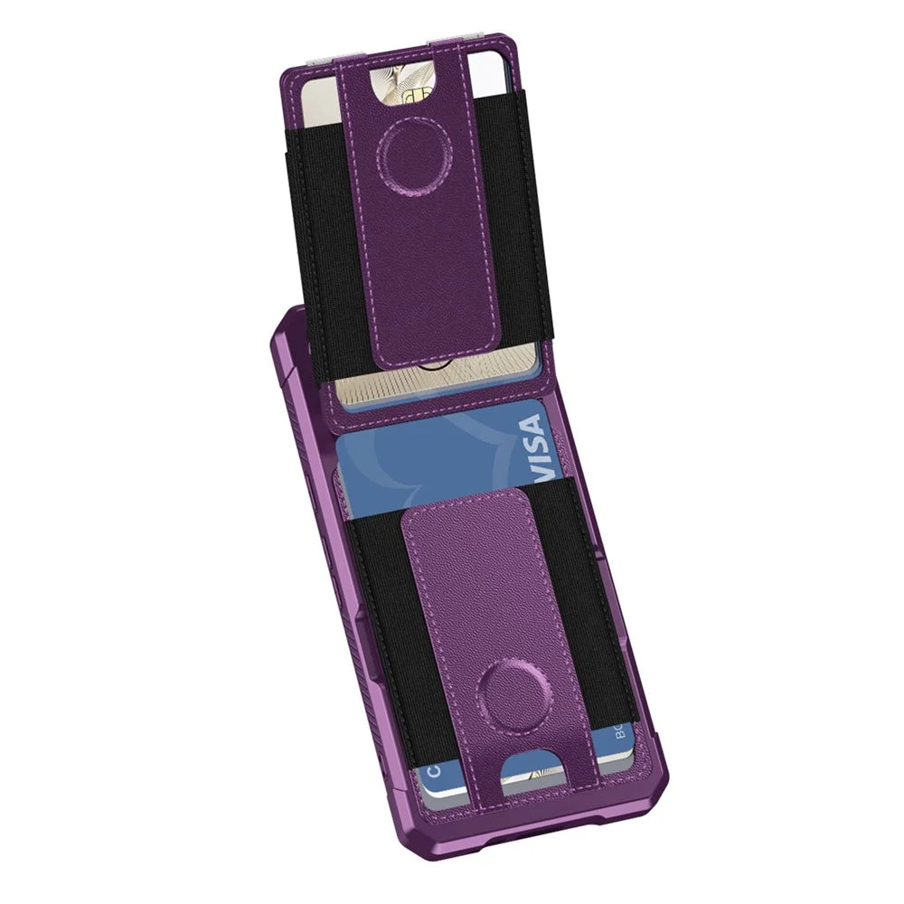 For Google Pixel 10a Case Elastic Band Card Holder Leather + TPU Kickstand Phone Cover - Purple - 3