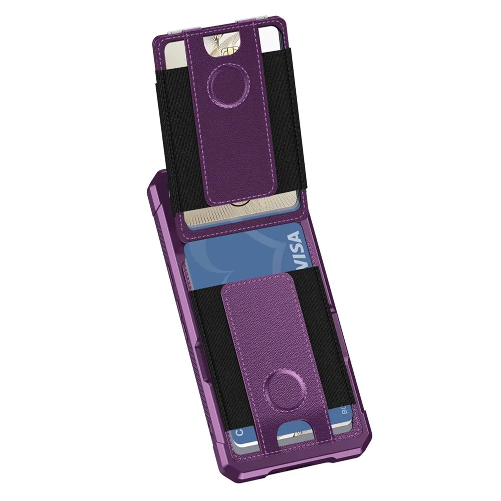 For Google Pixel 9a Case Elastic Band Card Holder Leather + TPU Kickstand Phone Cover - Purple - 3
