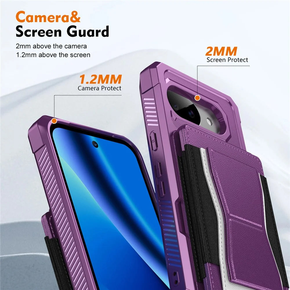 For Google Pixel 9a Case Elastic Band Card Holder Leather + TPU Kickstand Phone Cover - Purple - 5