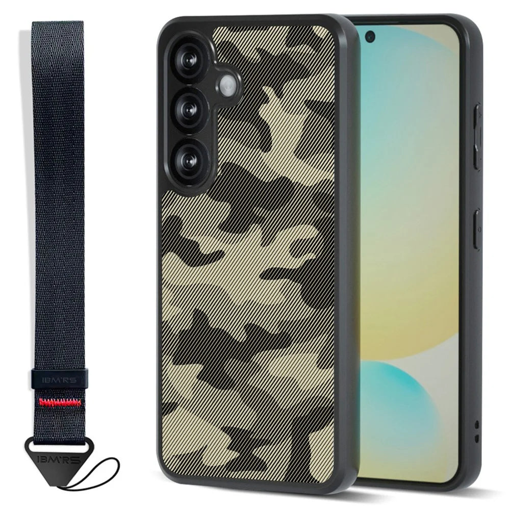 IBMRS for Samsung Galaxy S25+ Mobile Cover Soft TPU + Hard PC Case with Wrist Strap (Precision Cutouts) - Artistic Camouflage - 1
