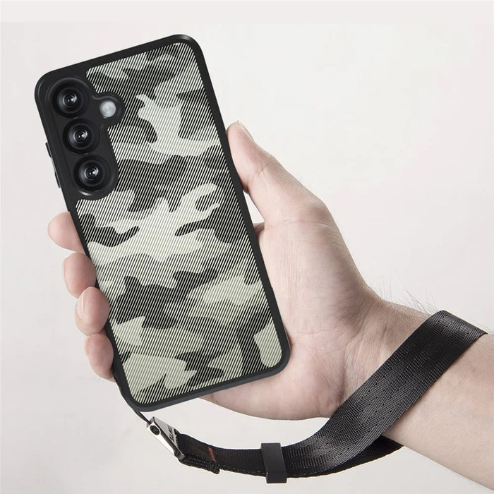 IBMRS for Samsung Galaxy S25+ Mobile Cover Soft TPU + Hard PC Case with Wrist Strap (Precision Cutouts) - Artistic Camouflage - 3