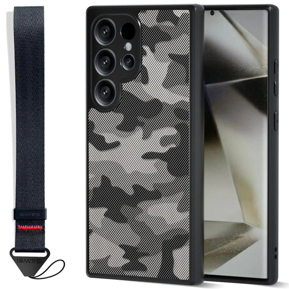 IBMRS for Samsung Galaxy S25 Ultra Mobile Cover Soft TPU + Hard PC Case with Wrist Strap (Precision Cutouts) - Artistic Camouflage - 1