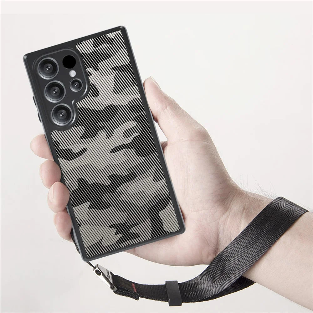 IBMRS for Samsung Galaxy S25 Ultra Mobile Cover Soft TPU + Hard PC Case with Wrist Strap (Precision Cutouts) - Artistic Camouflage - 3