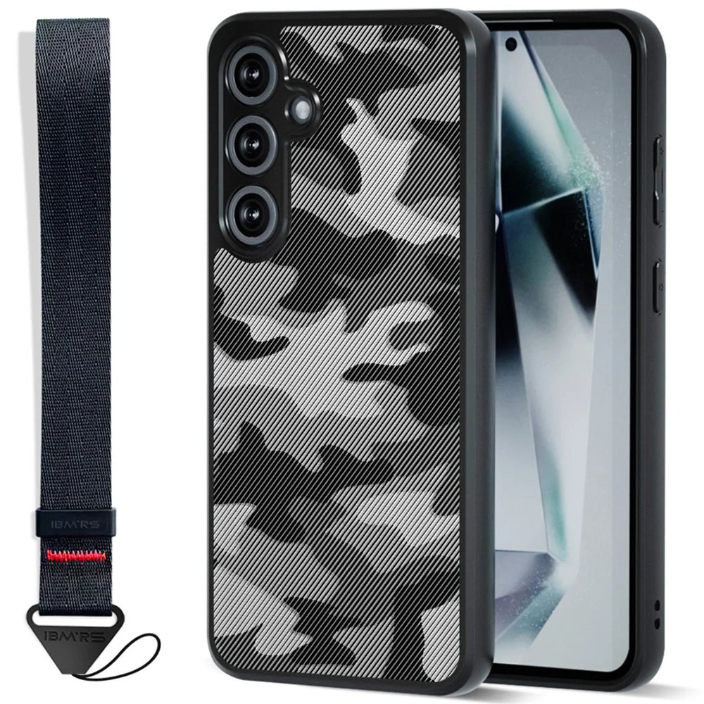 IBMRS for Samsung Galaxy S25 FE Mobile Cover Soft TPU + Hard PC Case with Wrist Strap (Precision Cutouts) - Artistic Camouflage - 1