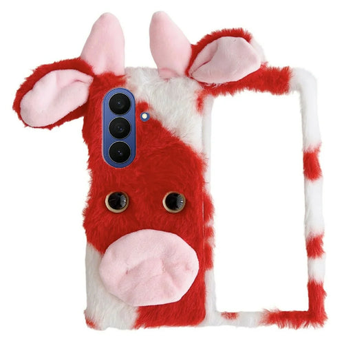 For Samsung Galaxy Z Fold8 Ultra Case Plush Cow Hard PC Protective Phone Cover - Red - 1
