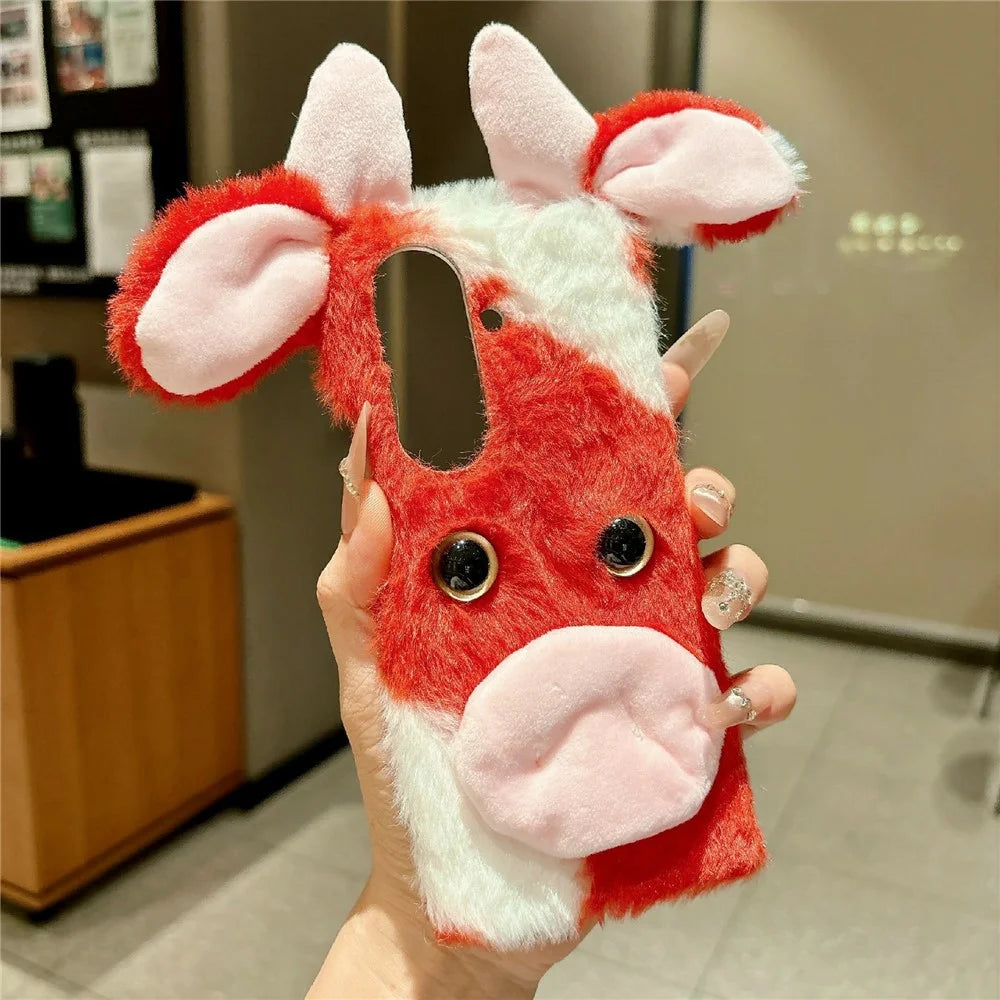 For Samsung Galaxy Z Fold8 Ultra Case Plush Cow Hard PC Protective Phone Cover - Red - 2