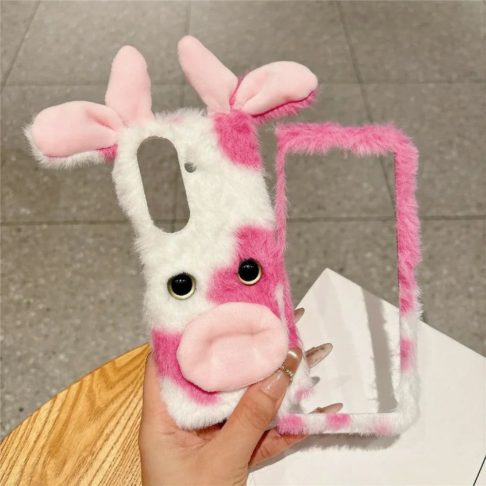 For Samsung Galaxy Z Fold8 Ultra Case Plush Cow Hard PC Protective Phone Cover - Red - 3