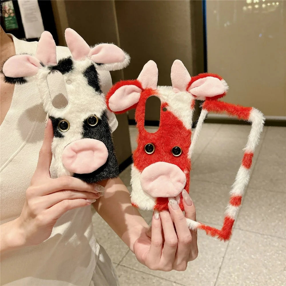 For Samsung Galaxy Z Fold8 Ultra Case Plush Cow Hard PC Protective Phone Cover - Red - 5
