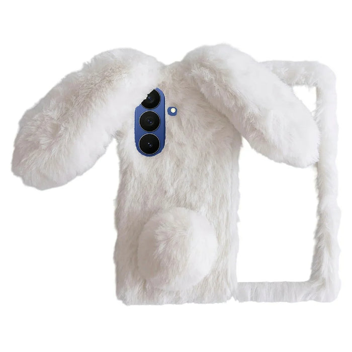 For Samsung Galaxy Z Fold8 Ultra Case Bunny Ears Winter Plush Hard PC Phone Cover - White - 1