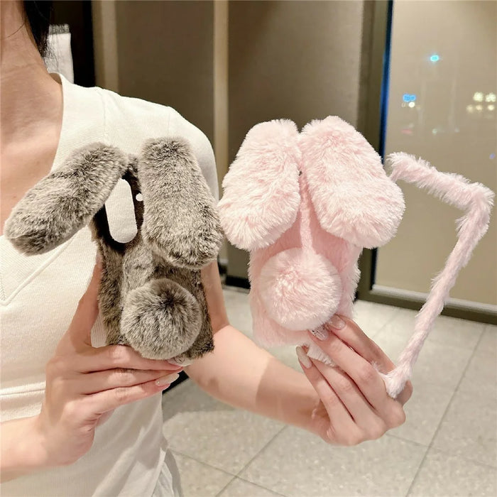 For Samsung Galaxy Z Fold8 Ultra Case Bunny Ears Winter Plush Hard PC Phone Cover - White - 4
