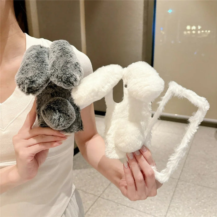 For Samsung Galaxy Z Fold8 Ultra Case Bunny Ears Winter Plush Hard PC Phone Cover - White - 5